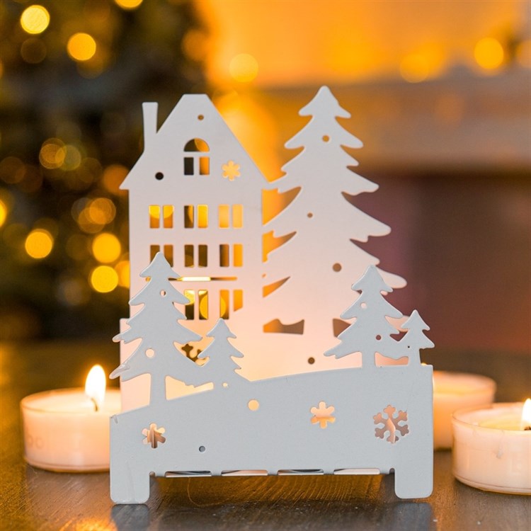 Подсвечник Домик в лесу декор металлический - фото 240881