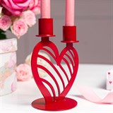 Подсвечник на две свечи Красное Сердце из металла - фото 242358