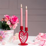 Подсвечник на две свечи Красное Сердце из металла - фото 242359